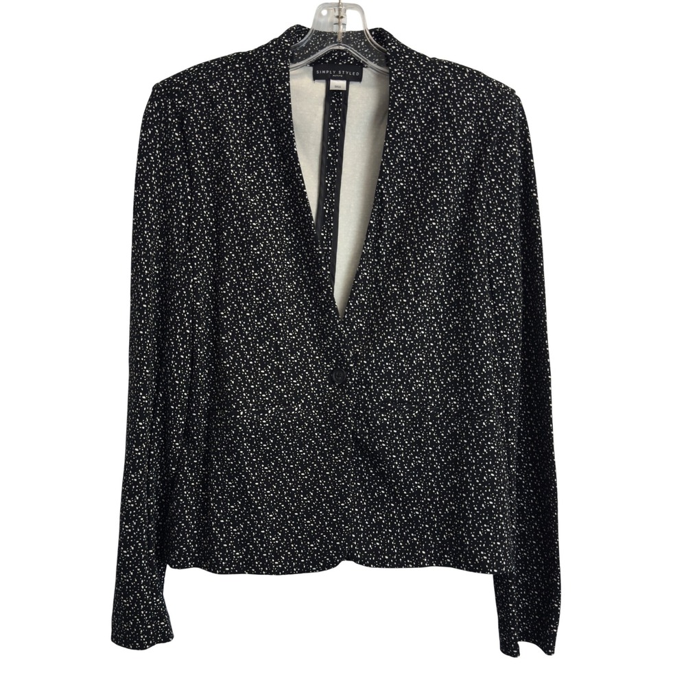 Simply Styled Petite Blazer Womens LP Large Black White Speckled Single Button